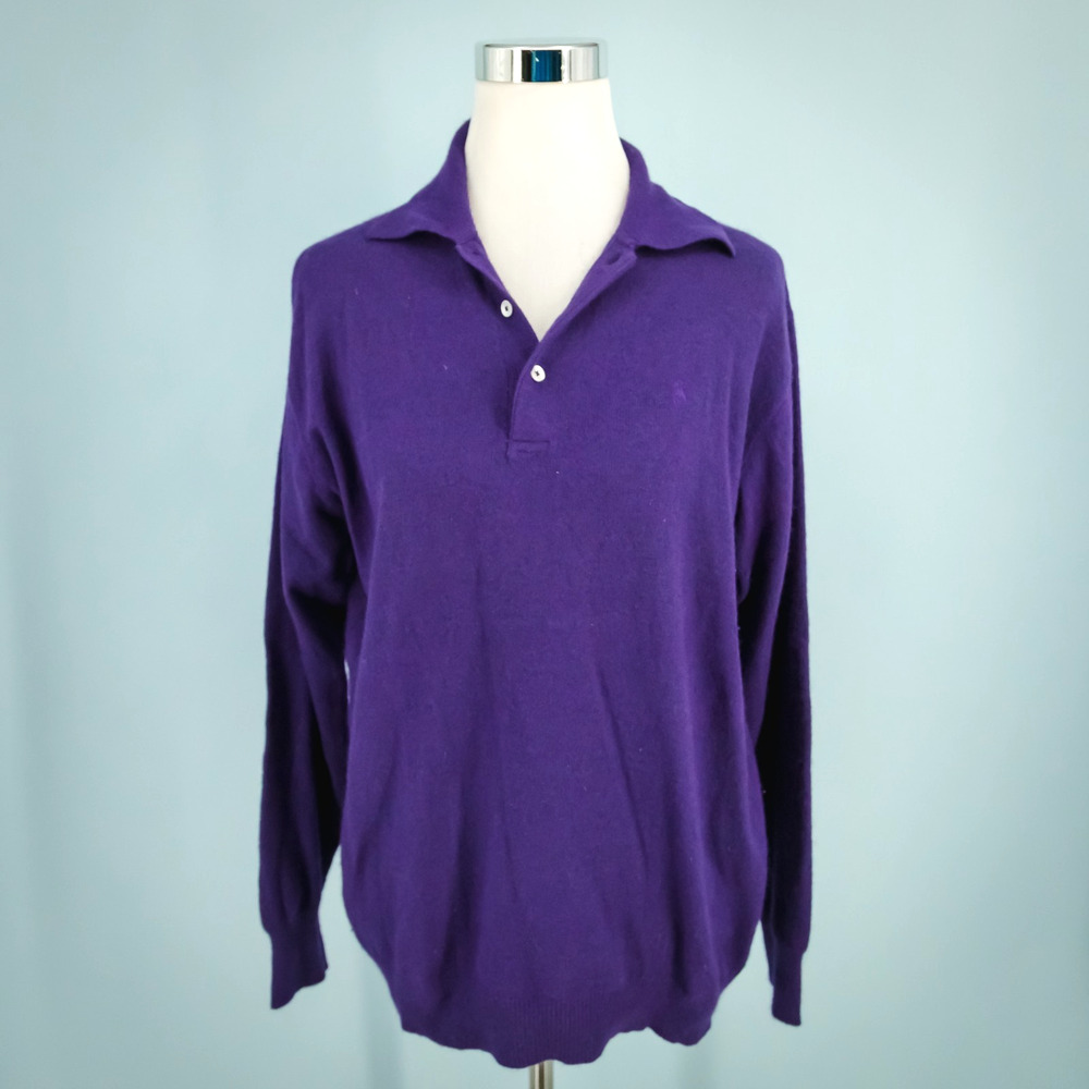 Ralph Lauren Polo Sport Size Large L Purple Collared Angora Wool Knit Sweater